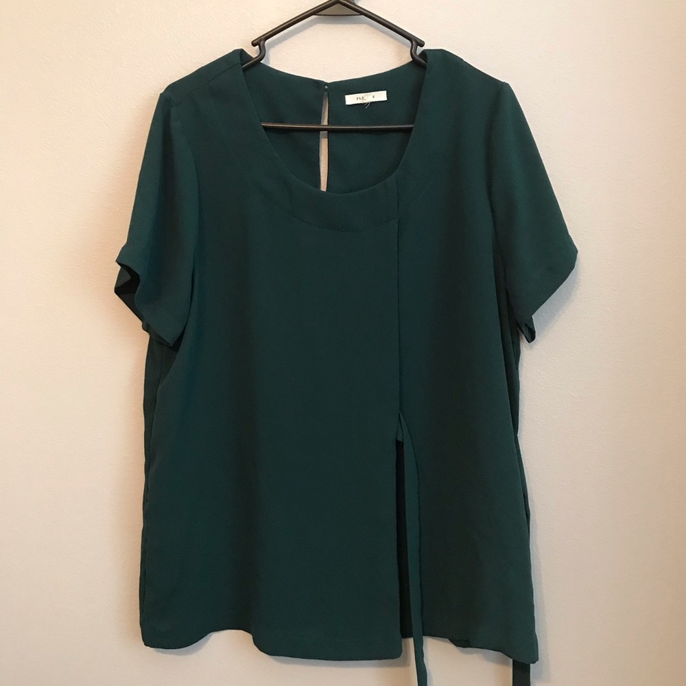 Pleione Forest Green Side Tie short sleeve blouse.